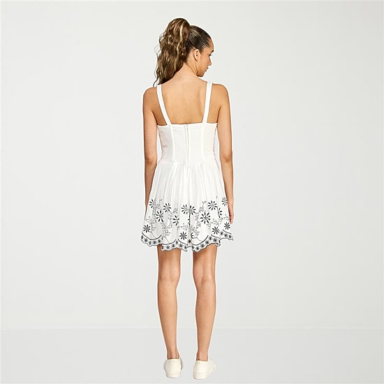 belle vie Womens V Neck Sleeveless Embroidered Fit + Flare Dress