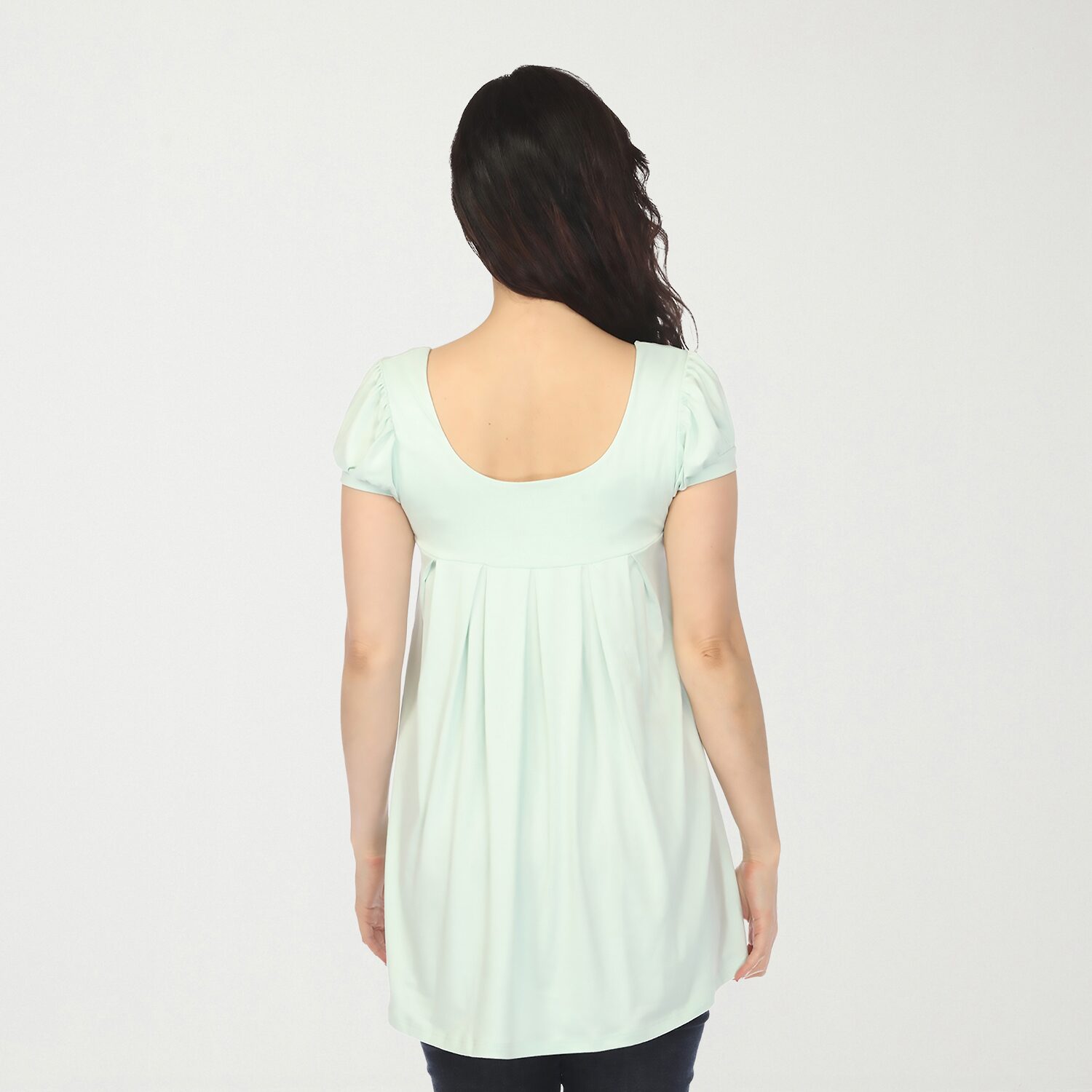 White Mark Cap Sleeve Pleated Womens Crew Neck Short Tunic Top