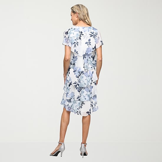 S. L. Fashions Womens Midi V Neck Short Sleeve Floral Shift Dress