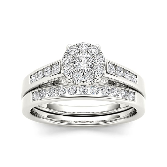 1/2 CT.T.W. Natural Diamond 10K White Gold Bridal Ring Set