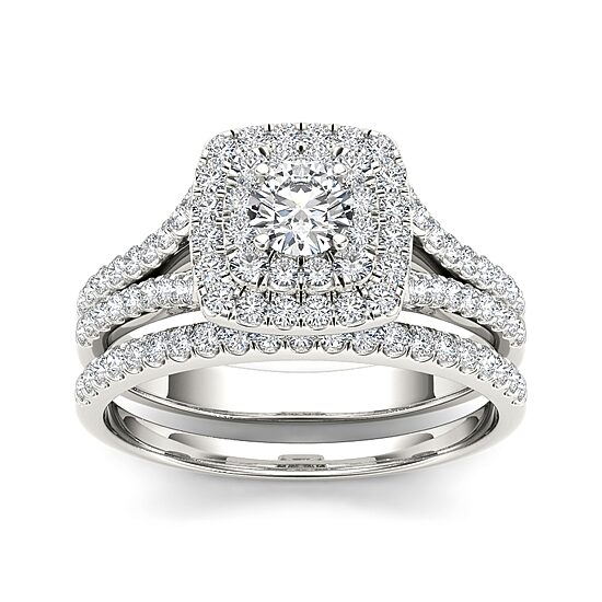 1 CT.T.W. Natural Diamond 10K White Gold Bridal Ring Set