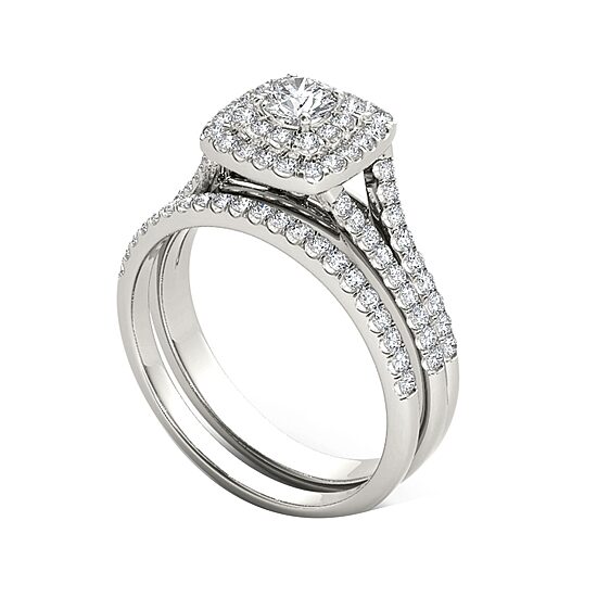 1 CT.T.W. Natural Diamond 10K White Gold Bridal Ring Set