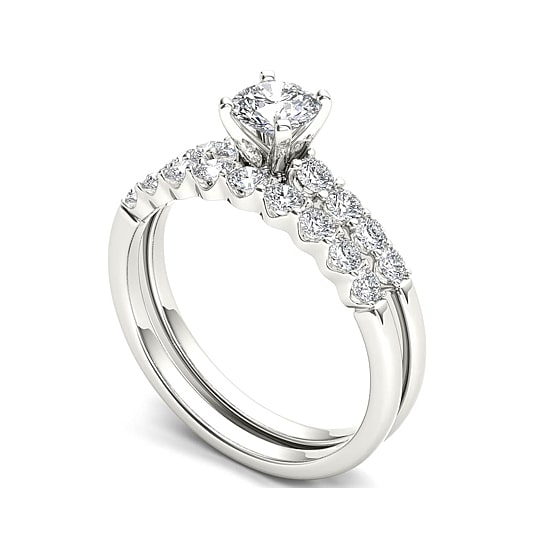 1 CT.T.W. Natural Diamond 14K White Gold Bridal Ring Set