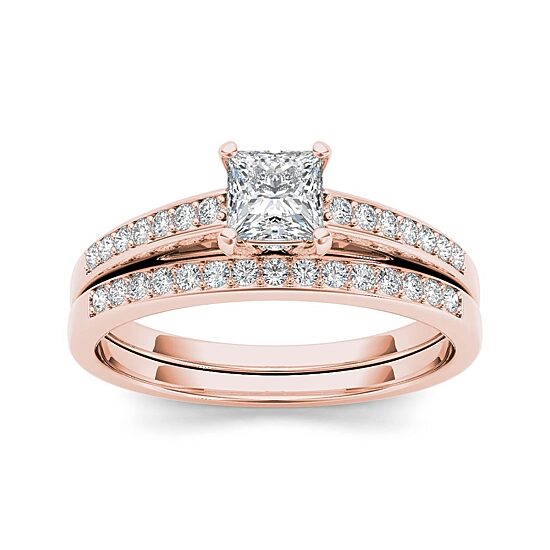 5/8 CT.T.W. Natural Diamond 14K Rose Gold Bridal Ring Set