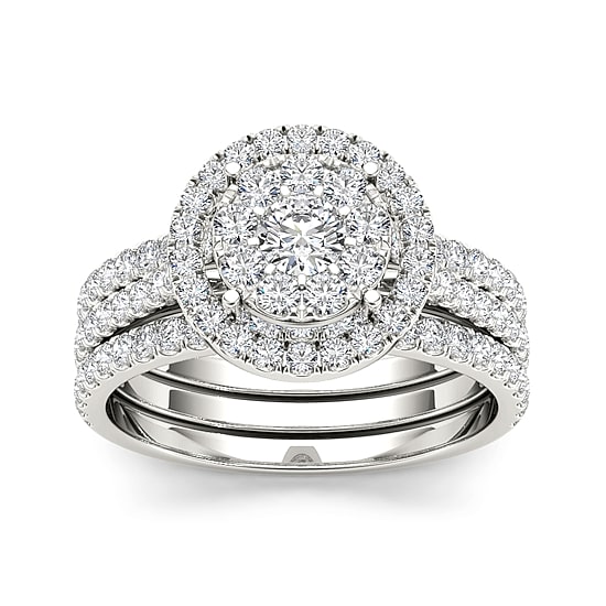 1 CT.T.W. Natural Diamond 10K White Gold Bridal Ring Set