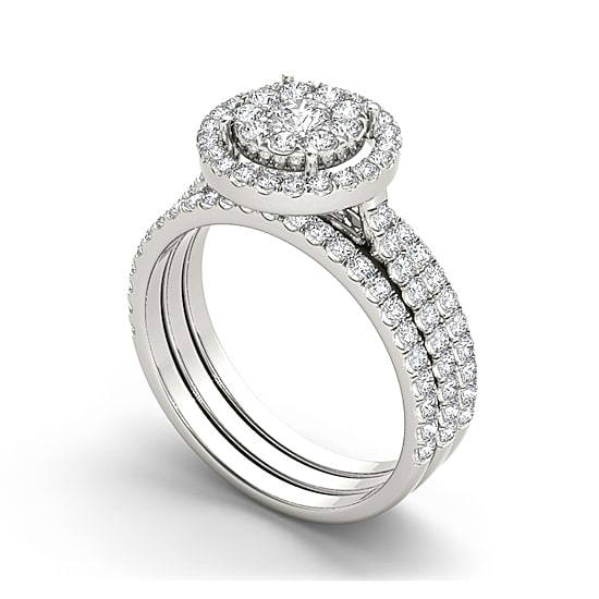 1 CT.T.W. Natural Diamond 10K White Gold Bridal Ring Set