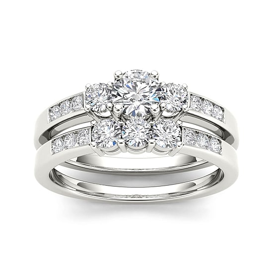 1 CT.T.W. Natural Diamond 14K White Gold Bridal Ring Set