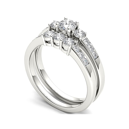 1 CT.T.W. Natural Diamond 14K White Gold Bridal Ring Set
