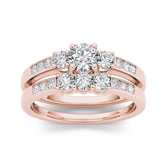 1 CT.T.W. Natural Diamond 14K Rose Gold Bridal Ring Set