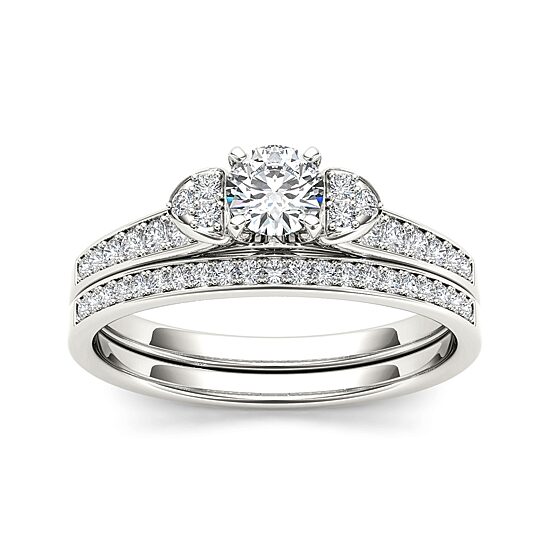 1/2 CT.T.W. Natural Diamond 10K White Gold Bridal Set Ring