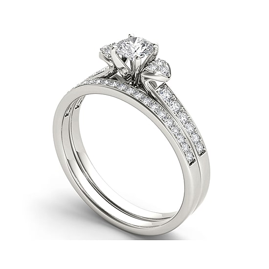 1/2 CT.T.W. Natural Diamond 10K White Gold Bridal Set Ring
