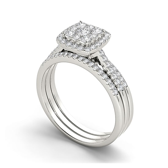 1/2 CT.T.W. Natural Diamond 10K White Gold Bridal Set