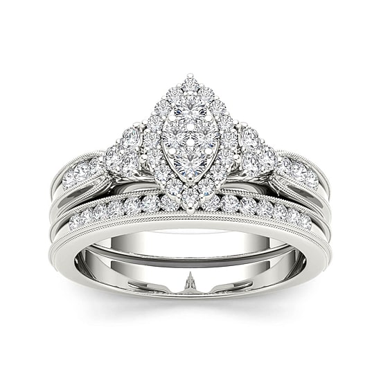 1/2 CT.T.W. Natural Diamond 10K White Gold Bridal Ring Set