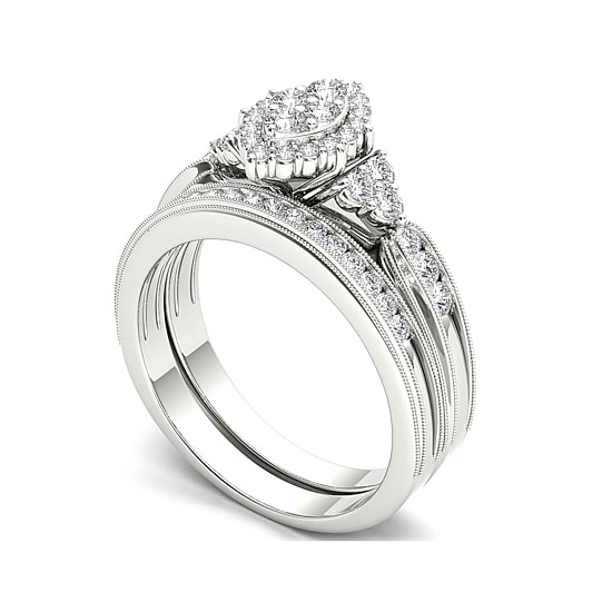 1/2 CT.T.W. Natural Diamond 10K White Gold Bridal Ring Set