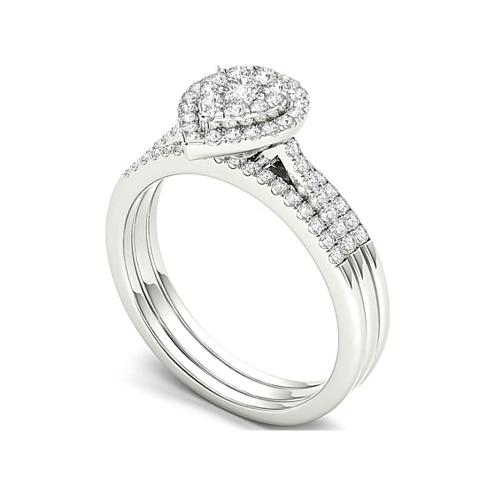 1/2 CT.T.W. Natural Diamond 10K White Gold Bridal Ring Set