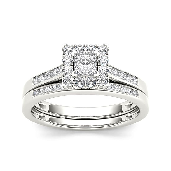 1/2 CT.T.W. Natural Diamond 10K White Gold Bridal Set Ring