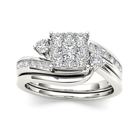 3/4 CT.T.W. Natural Diamond 10K White Gold Bridal Set Ring