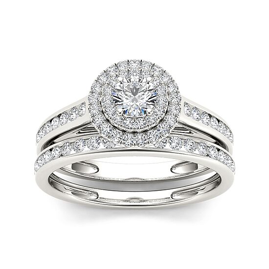 3/4 CT.T.W. Natural Diamond 10K White Gold Bridal Ring Set