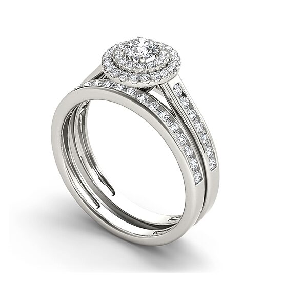 3/4 CT.T.W. Natural Diamond 10K White Gold Bridal Ring Set