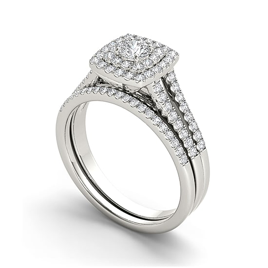 3/4 CT.T.W. Natural Diamond 10K White Gold Bridal Set