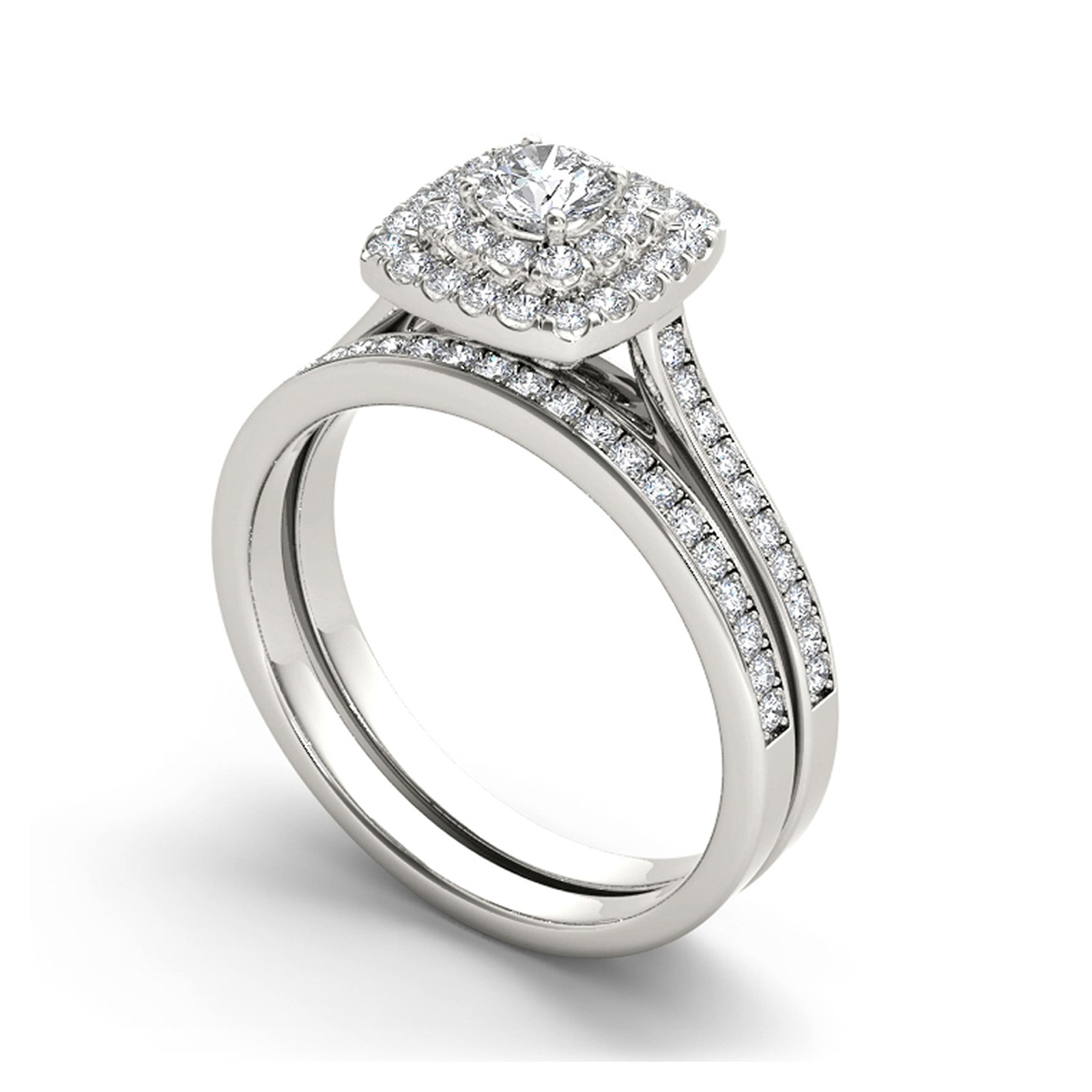 3/4 CT.T.W. Natural Diamond Halo 10K White Gold Bridal Ring Set