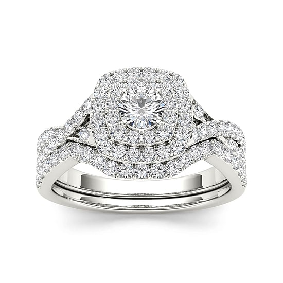 7/8 CT.T.W. Natural Diamond 10K White Gold Bridal Ring Set