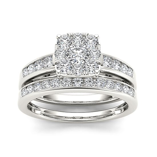 1 CT.T.W. Natural Diamond 10K White Gold Bridal Ring Set