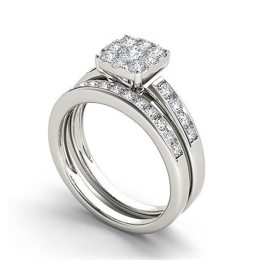 1 CT.T.W. Natural Diamond 10K White Gold Bridal Ring Set