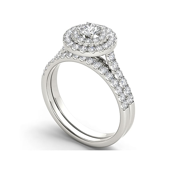 1 CT.T.W. Natural Diamond 10K White Gold Bridal Set Ring