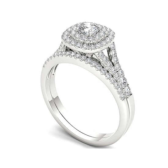 1 CT.T.W. Natural Diamond 10K White Gold Engagement Ring Set