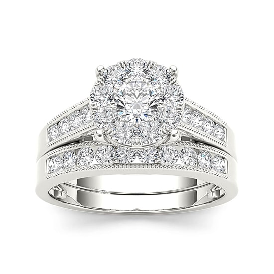 1 CT.T.W. Natural Diamond 10K White Gold Bridal Ring Set