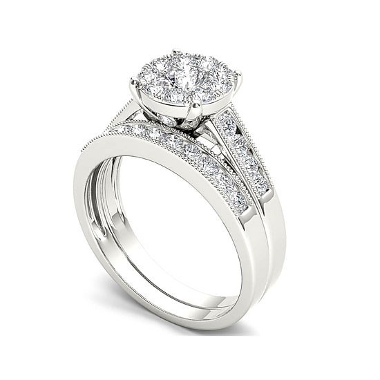 1 CT.T.W. Natural Diamond 10K White Gold Bridal Ring Set