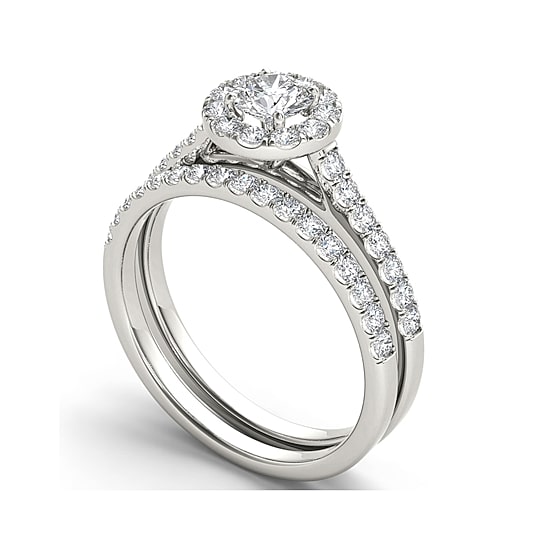 1 CT.T.W. Natural Diamond 10K White Gold Bridal Ring Set
