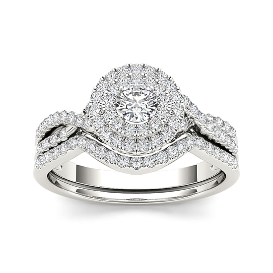 3/4 CT.T.W. Natural Diamond Halo 14K Yellow Gold Bridal Ring Set