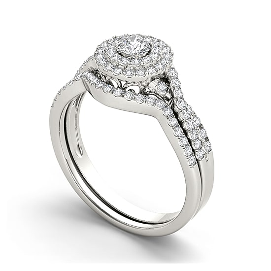 3/4 CT.T.W. Natural Diamond Halo 14K Yellow Gold Bridal Ring Set