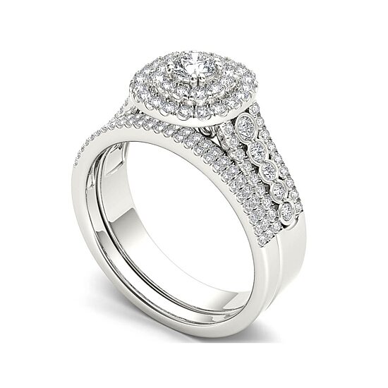 1 CT.T.W. Natural Diamond 10K White Gold Bridal Set