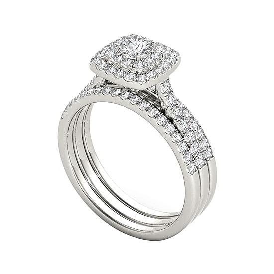 1 CT.T.W. Natural Diamond 10K White Gold Bridal Set