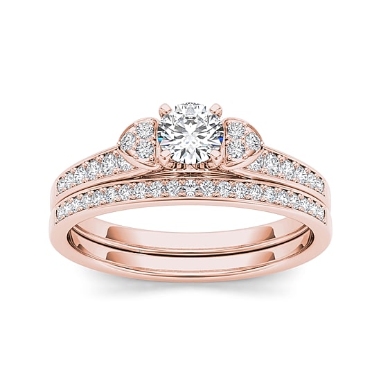 1/2 CT.T.W. Natural Diamond 10K Rose Gold Bridal Set Ring