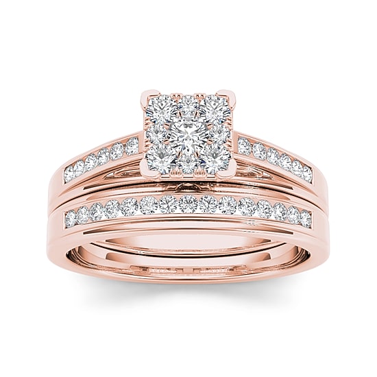 1/2 CT.T.W. Natural Diamond 10K Rose Gold Bridal Ring Set