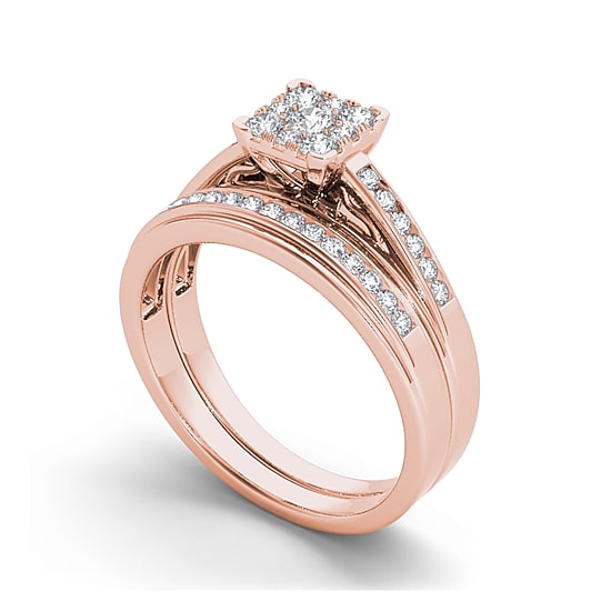 1/2 CT.T.W. Natural Diamond 10K Rose Gold Bridal Ring Set