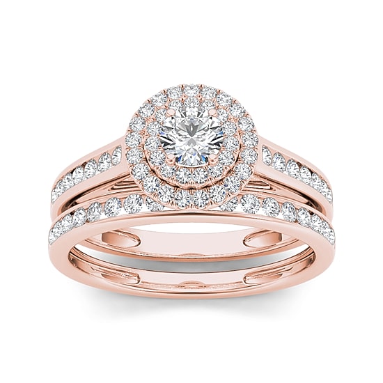 3/4 CT.T.W. Natural Diamond 10K Rose Gold Bridal Ring Set