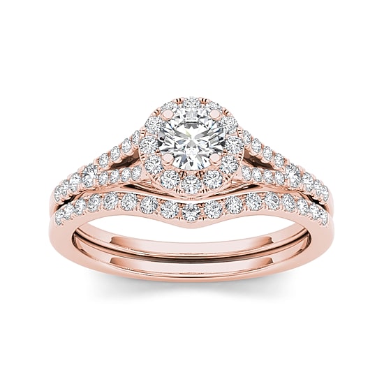3/4 CT.T.W. Natural Diamond 10K Rose Gold Bridal Set Ring