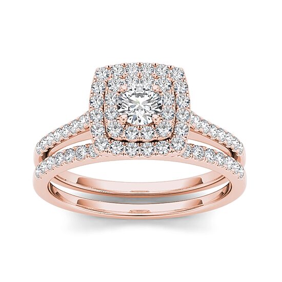 3/4 CT.T.W. Natural Diamond 10K Rose Gold Bridal Ring Set