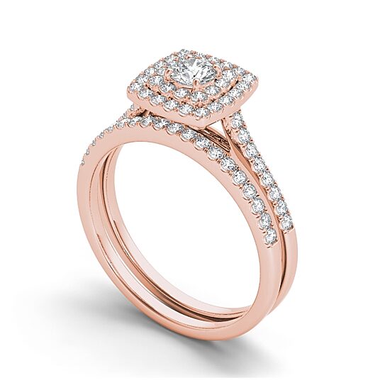 3/4 CT.T.W. Natural Diamond 10K Rose Gold Bridal Ring Set