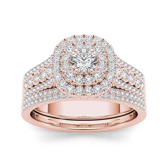 1 CT.T.W. Natural Diamond 10K Rose Gold Bridal Ring Set