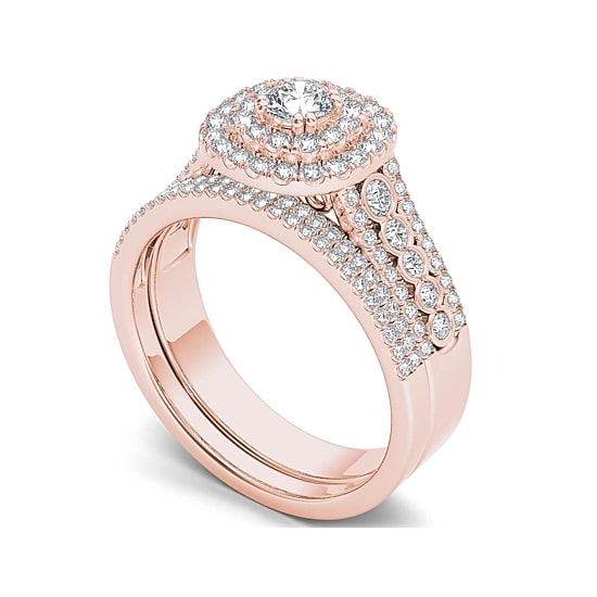 1 CT.T.W. Natural Diamond 10K Rose Gold Bridal Ring Set