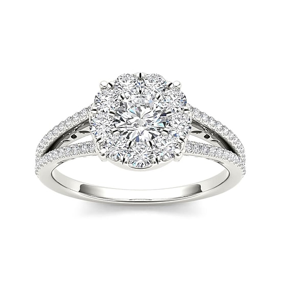 1 CT.T.W. Natural Diamond Cluster 10K White Gold Engagement Ring