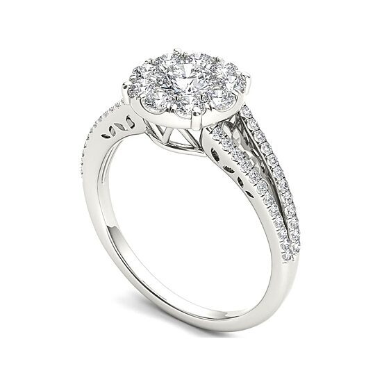 1 CT.T.W. Natural Diamond Cluster 10K White Gold Engagement Ring