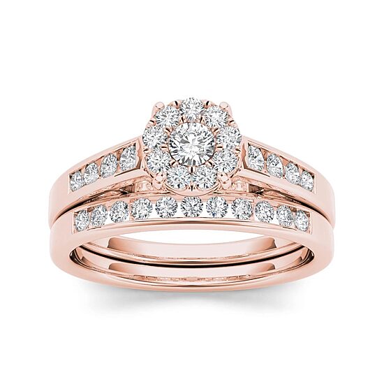 1/2 CT.T.W. Natural Diamond 10K Rose Gold Bridal Ring Set