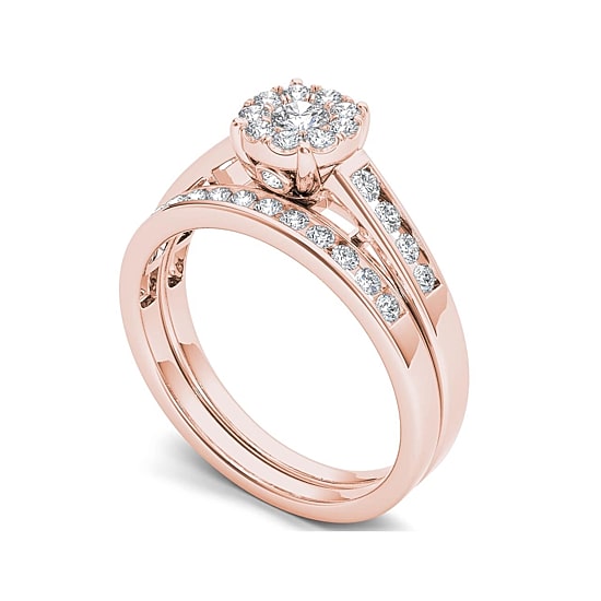 1/2 CT.T.W. Natural Diamond 10K Rose Gold Bridal Ring Set